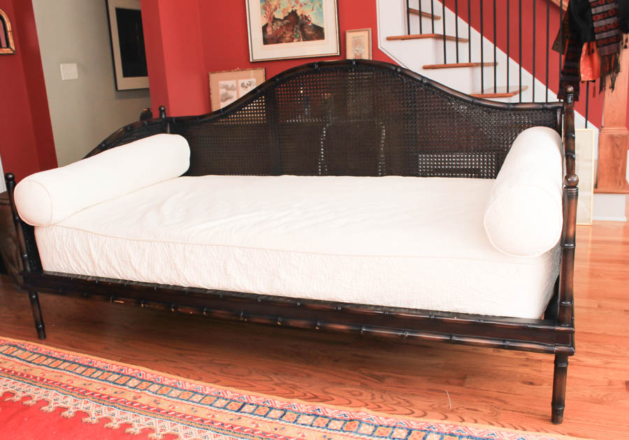 Rattan and Bamboo Day Bed With Decorative Throw Pillows