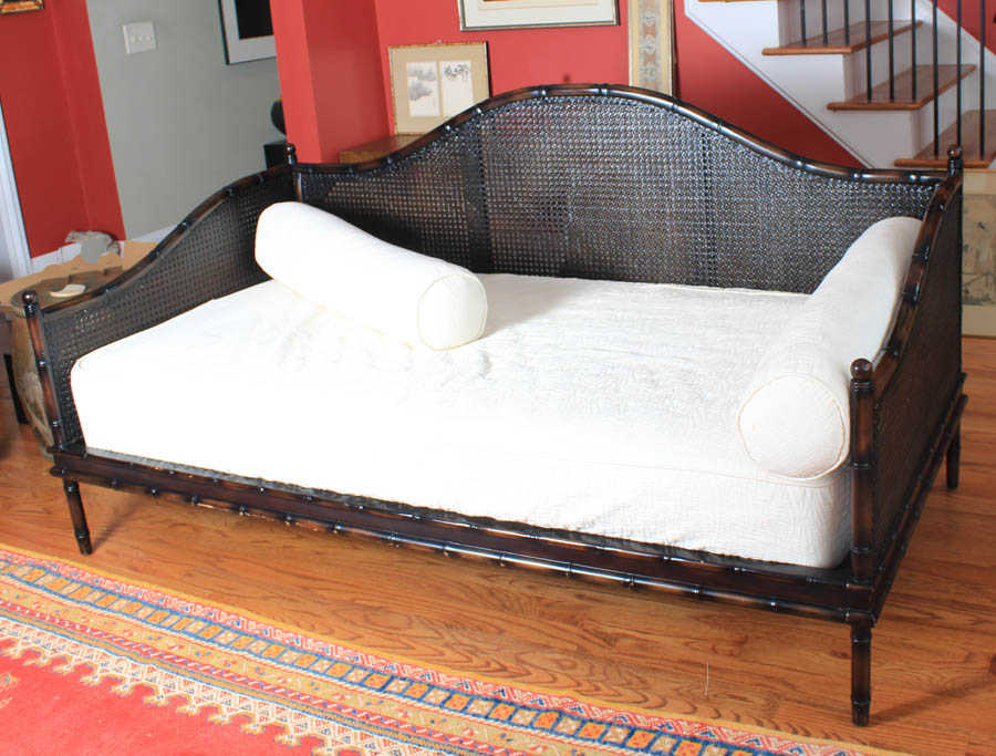 Rattan and Bamboo Day Bed With Decorative Throw Pillows