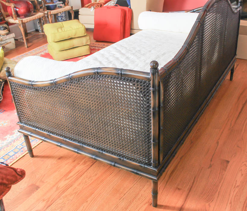 Rattan and Bamboo Day Bed With Decorative Throw Pillows