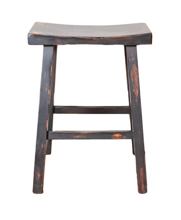 Four Distressed Wood Bar Stools