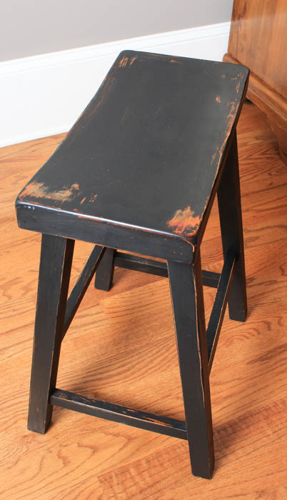 Four Distressed Wood Bar Stools