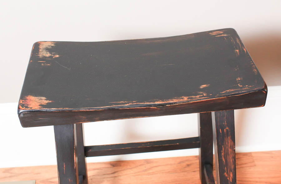Four Distressed Wood Bar Stools