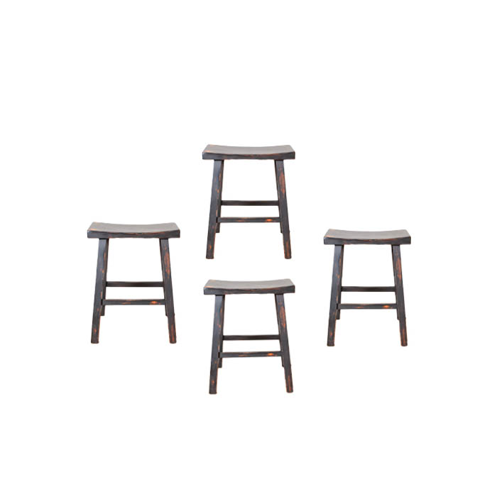 Four Distressed Wood Bar Stools