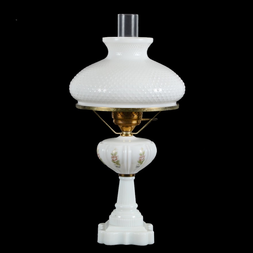 Vintage Milk Glass Converted Electric Oil Lamp