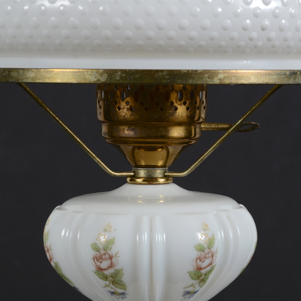 Vintage Milk Glass Converted Electric Oil Lamp