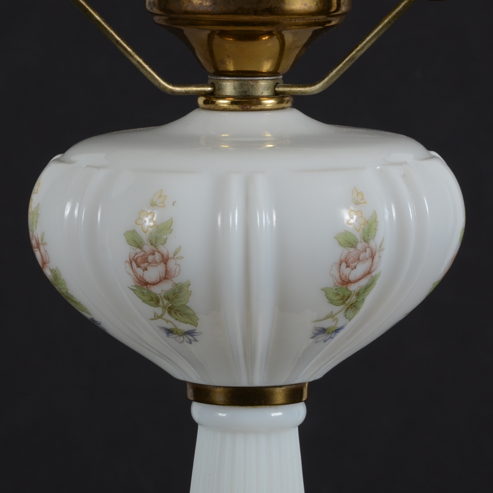 Vintage Milk Glass Converted Electric Oil Lamp