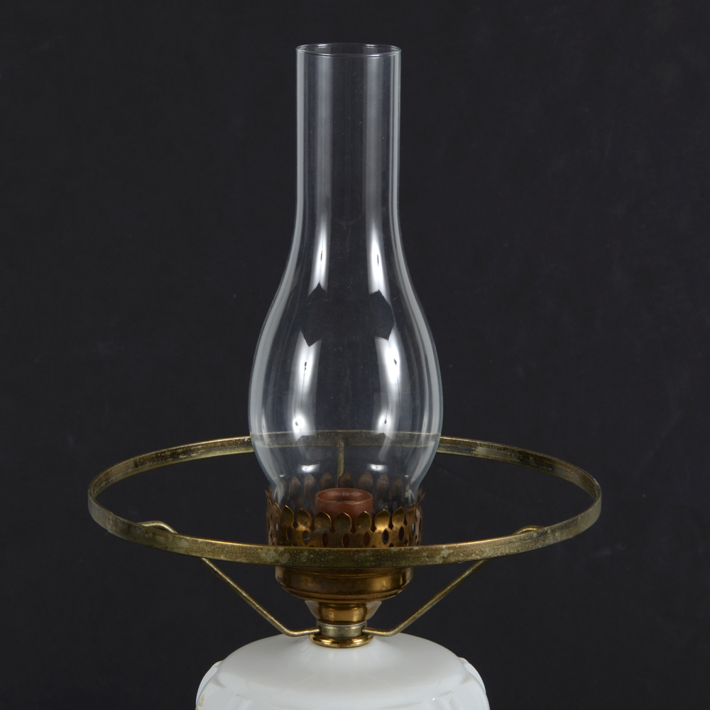 Vintage Milk Glass Converted Electric Oil Lamp