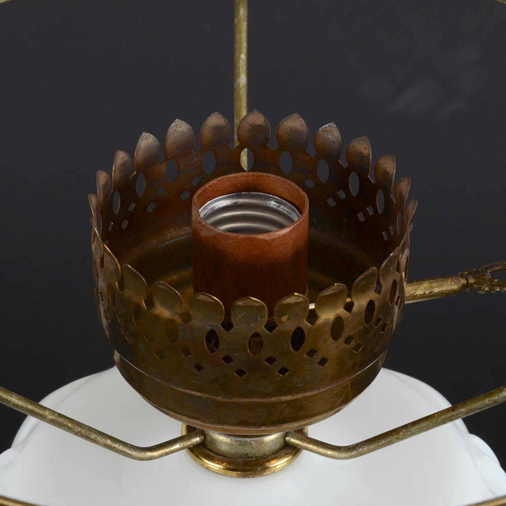 Vintage Milk Glass Converted Electric Oil Lamp