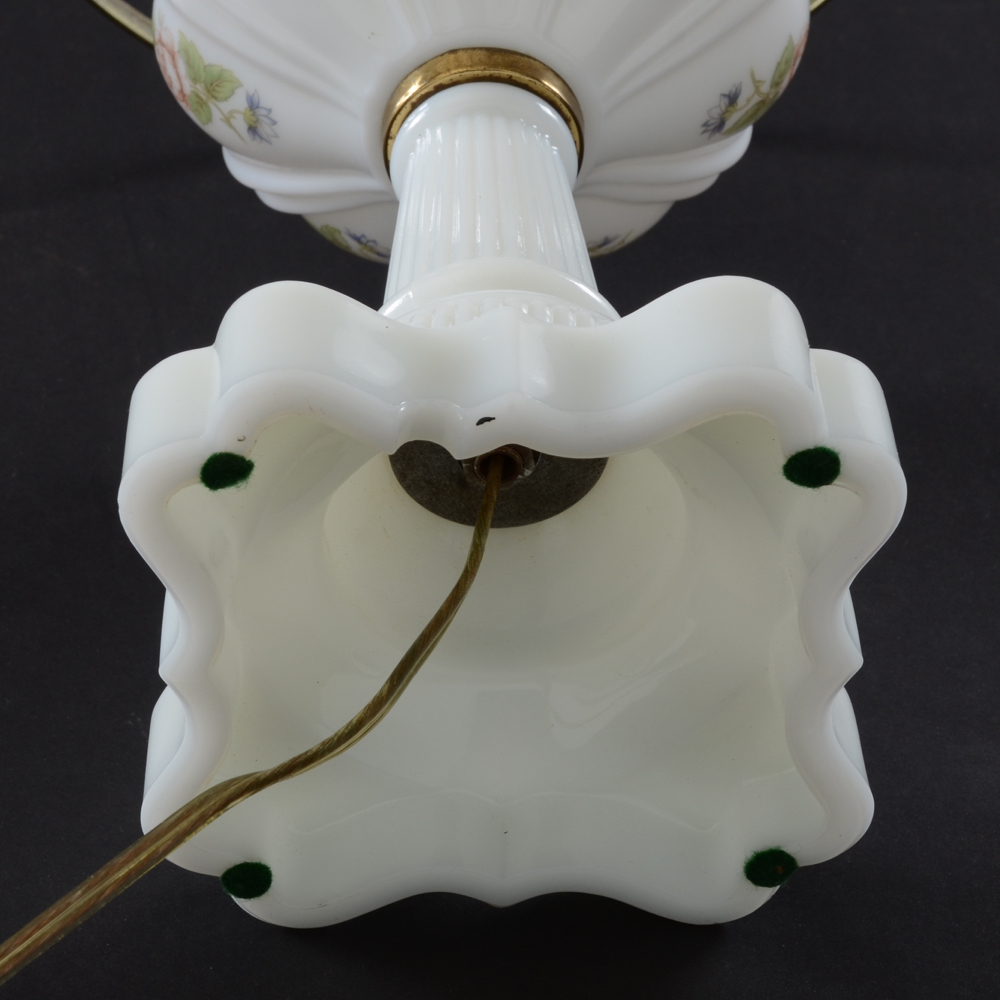 Vintage Milk Glass Converted Electric Oil Lamp