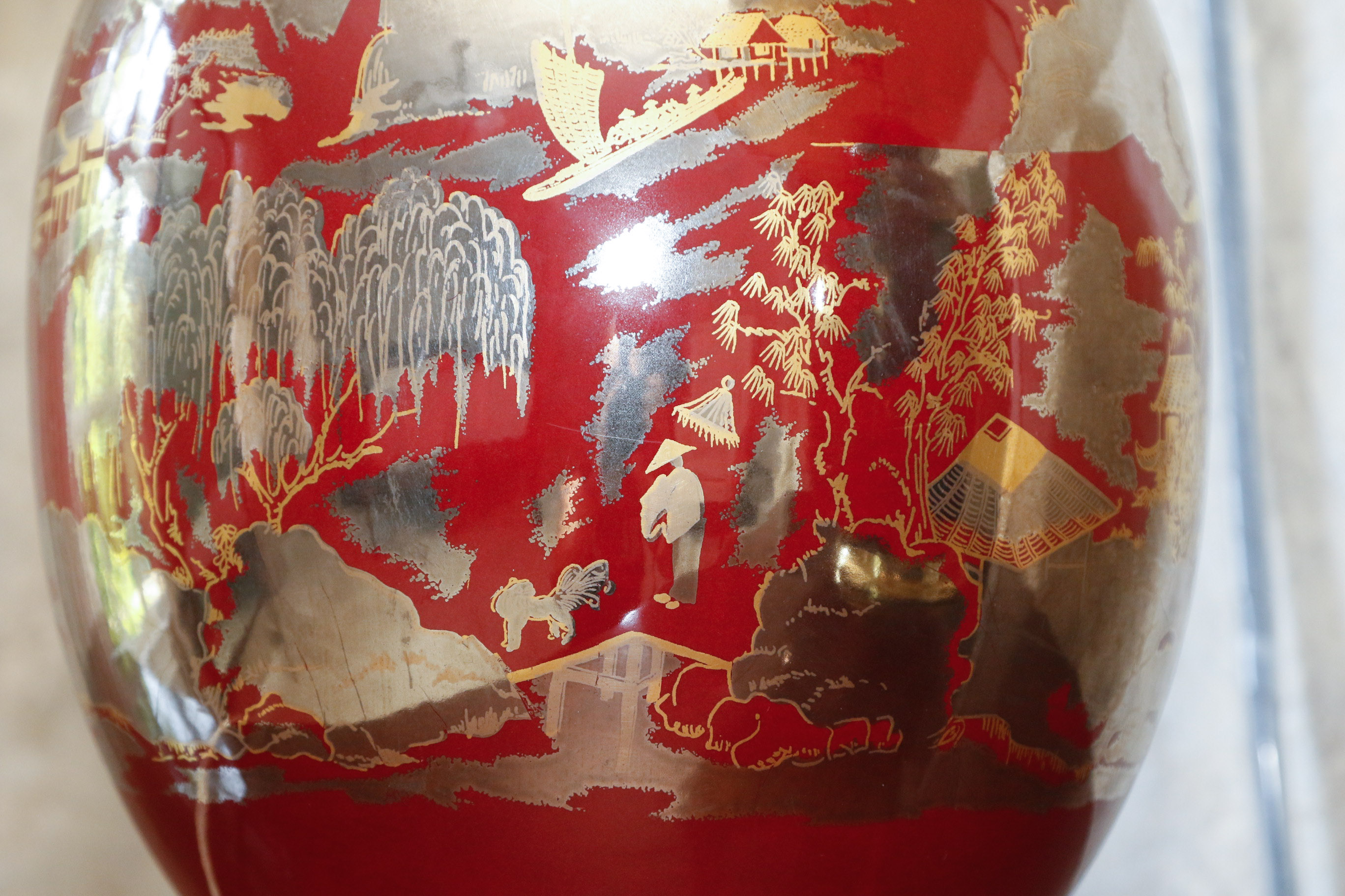 Pair of Chinese Style Hand Painted Table Lamps