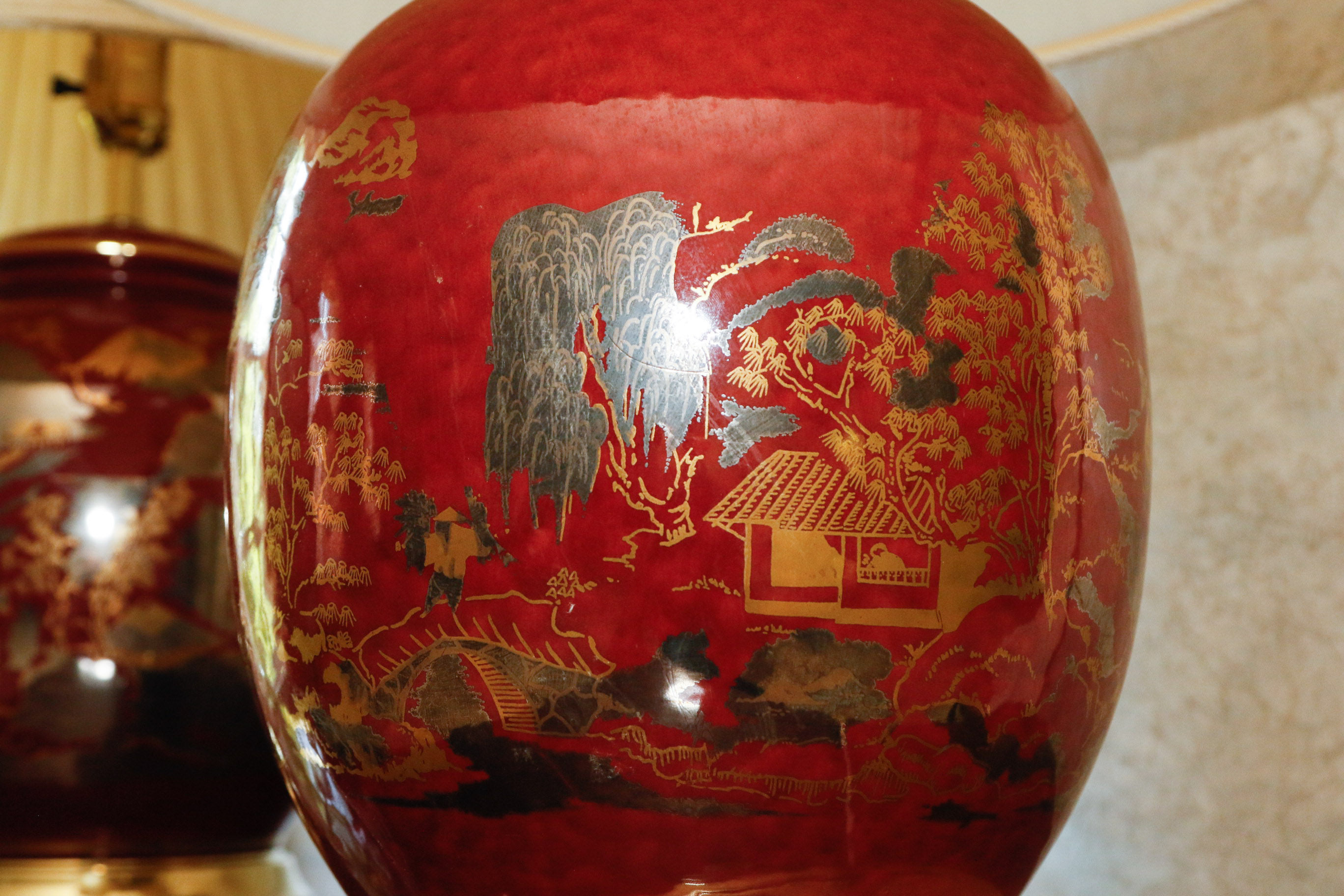 Pair of Chinese Style Hand Painted Table Lamps