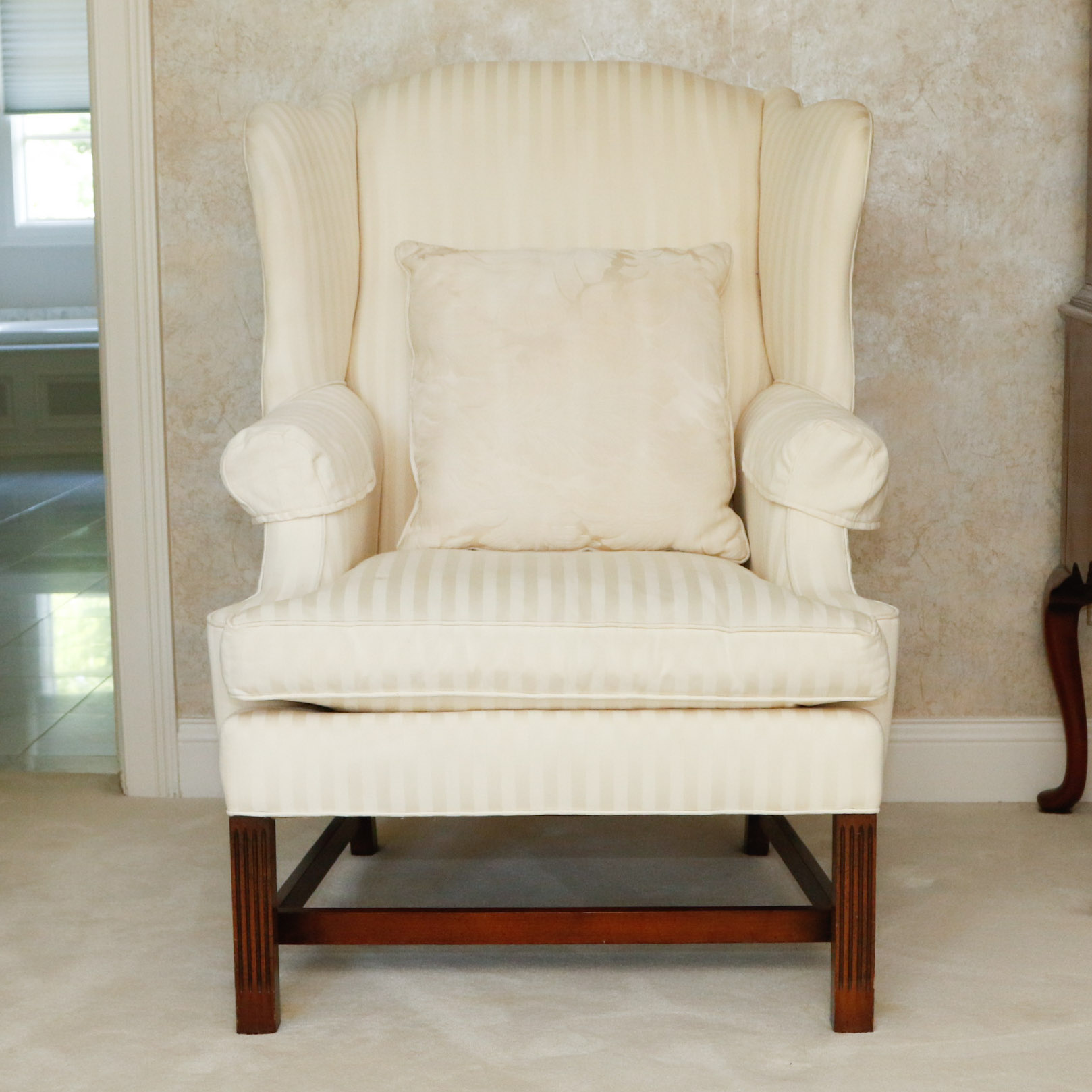 Vintage Henredon Ivory Stripe Brocade Wingback Parlor Chair