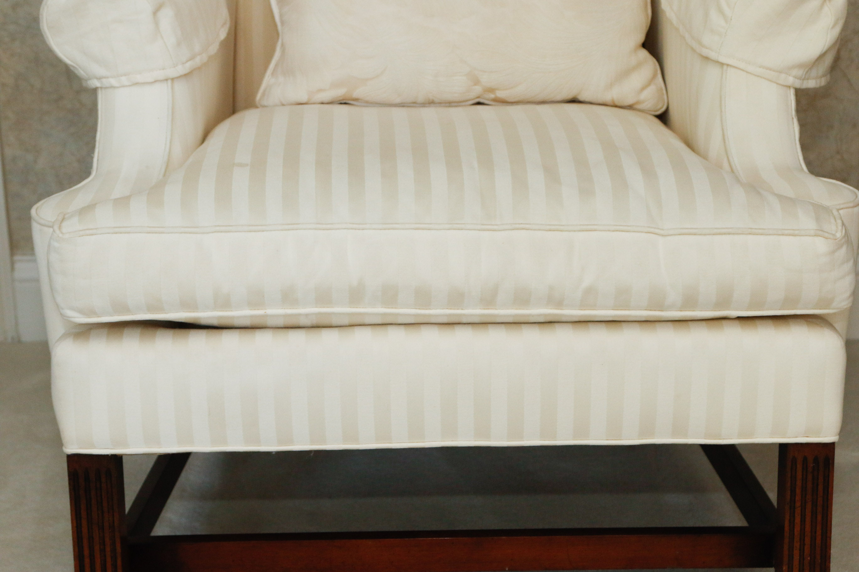Vintage Henredon Ivory Stripe Brocade Wingback Parlor Chair