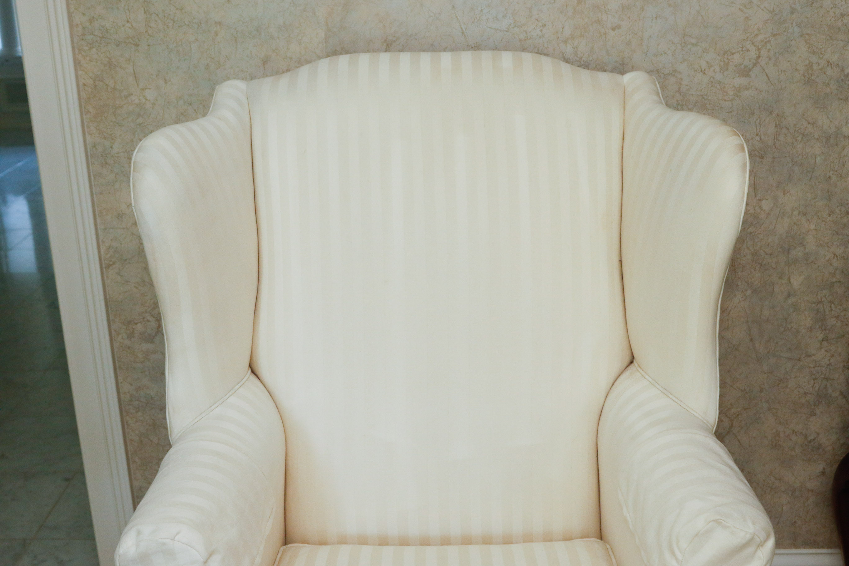 Vintage Henredon Ivory Stripe Brocade Wingback Parlor Chair