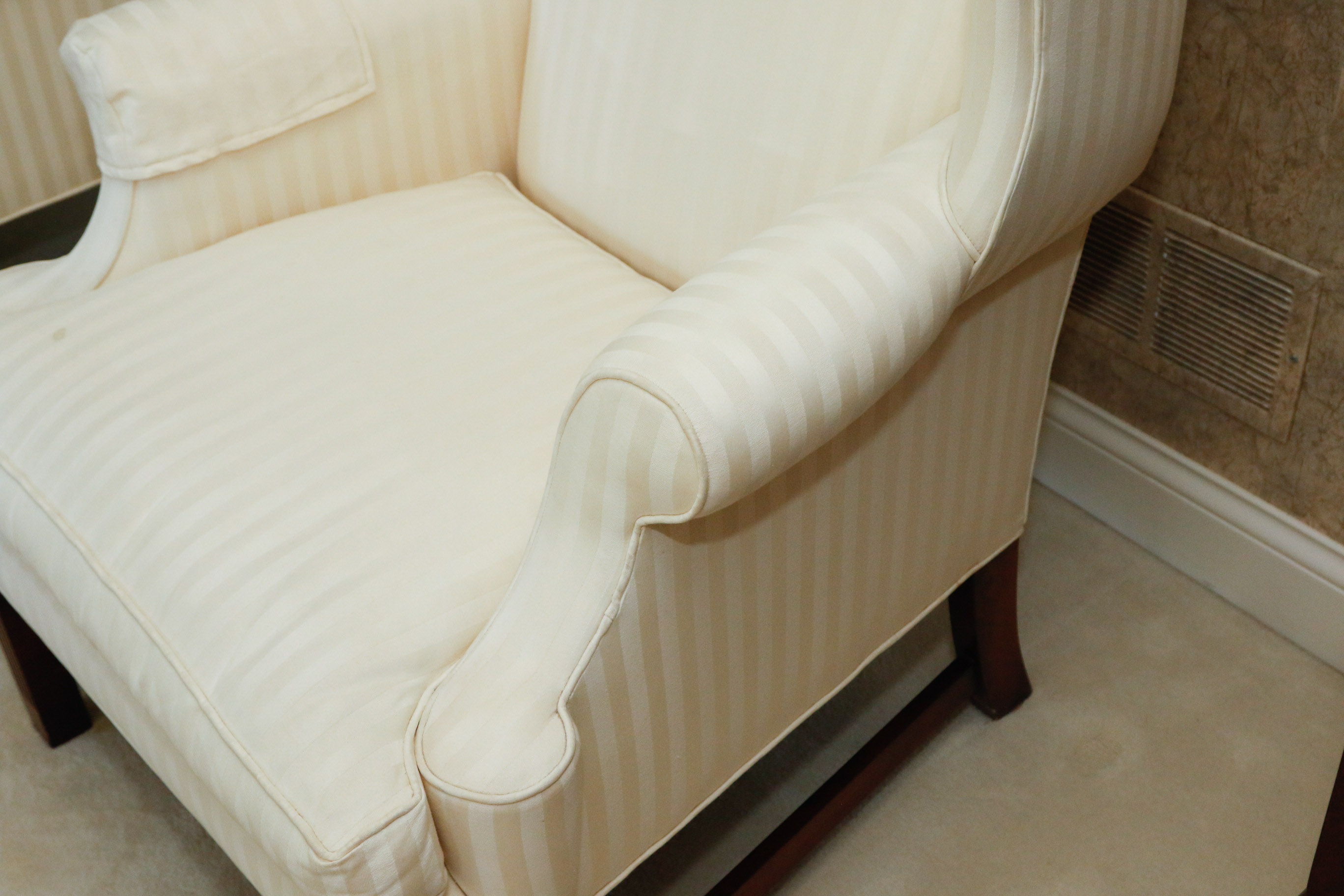 Vintage Henredon Ivory Stripe Brocade Wingback Parlor Chair