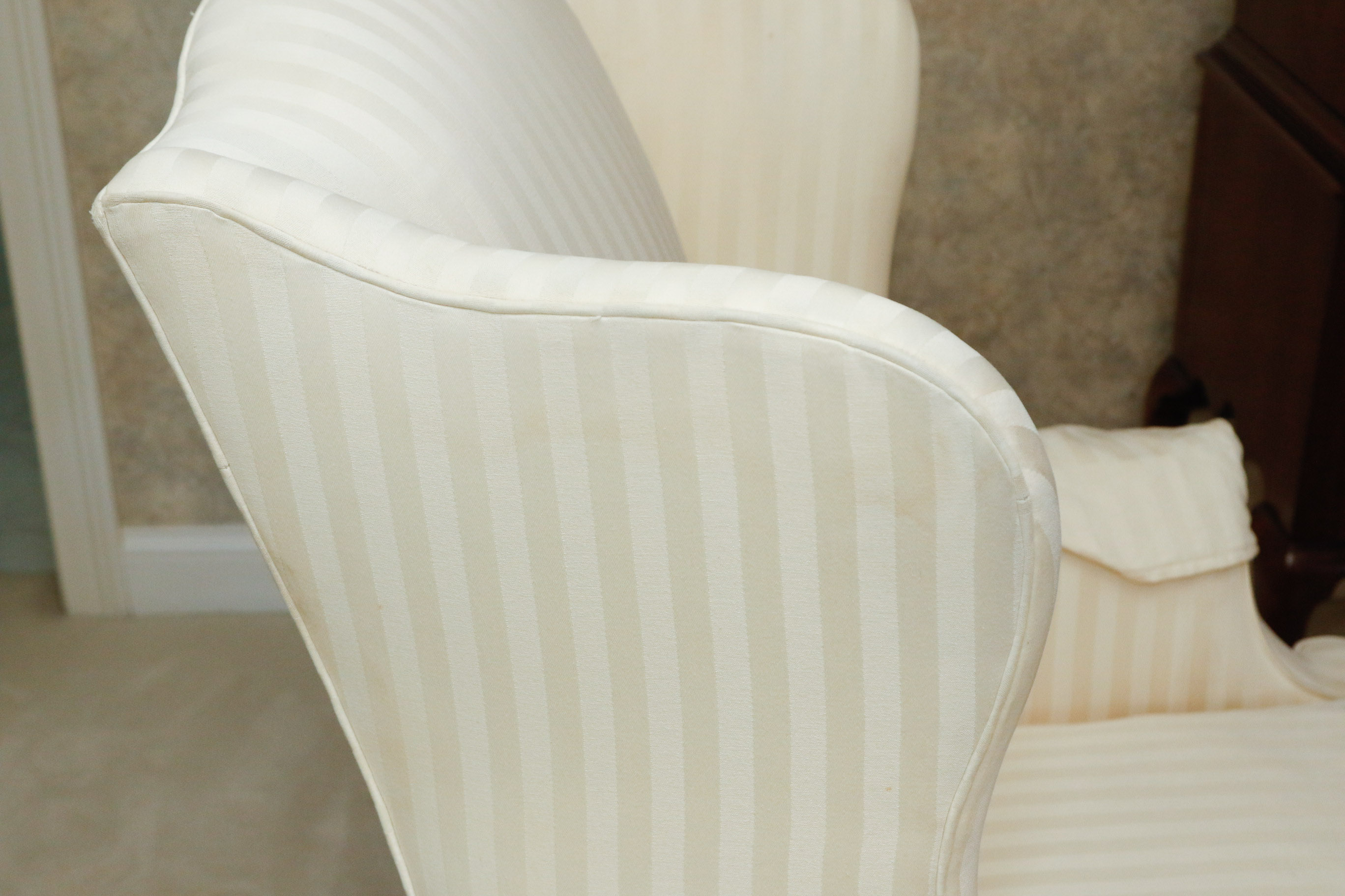 Vintage Henredon Ivory Stripe Brocade Wingback Parlor Chair