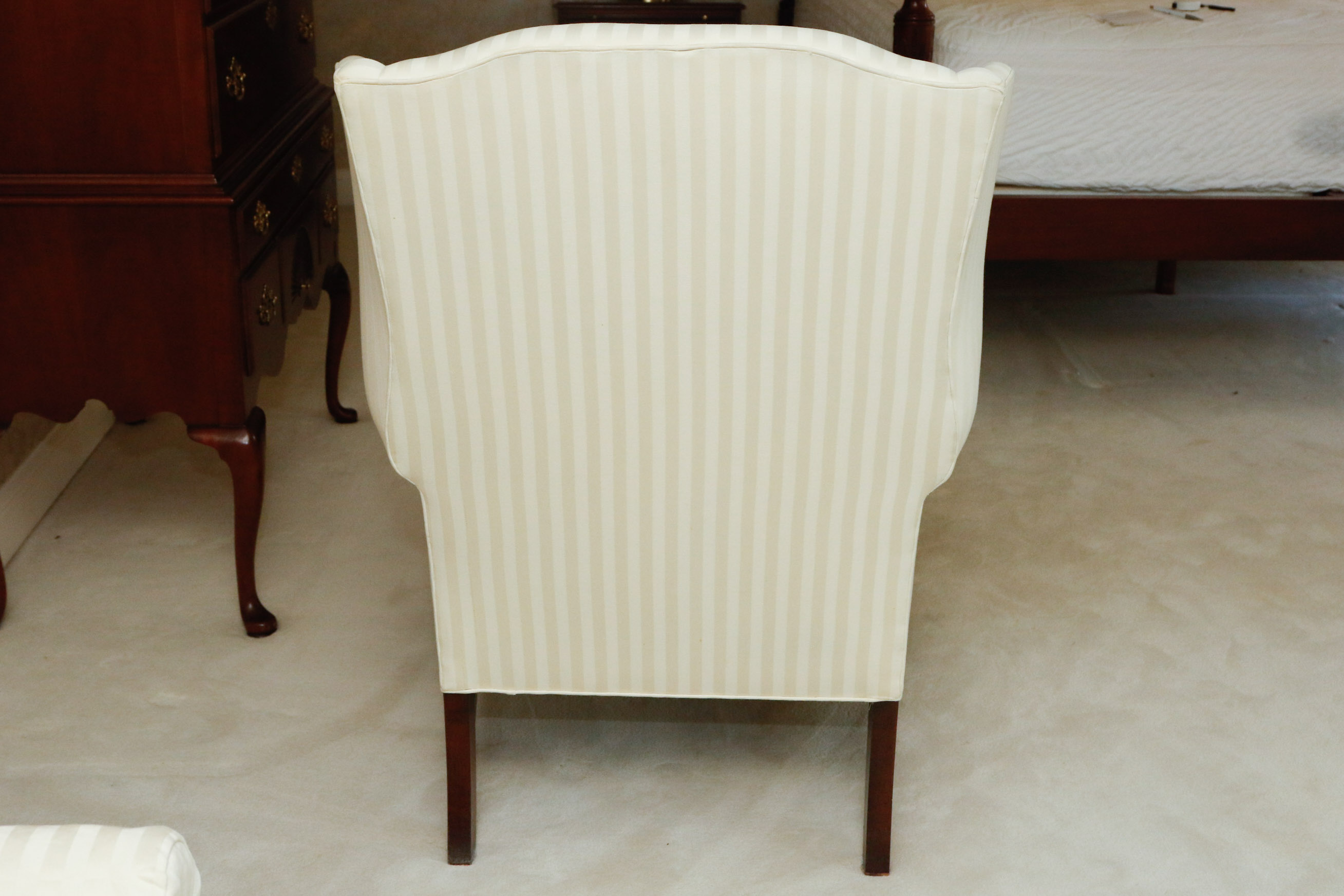 Vintage Henredon Ivory Stripe Brocade Wingback Parlor Chair