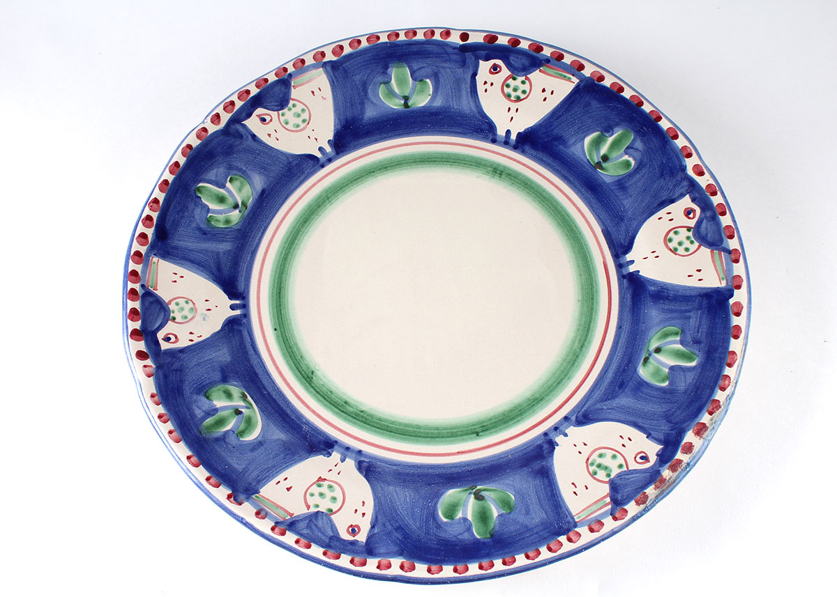Solimene Vietri "Blue Campagna Chicken" Italian Bowl and Platter