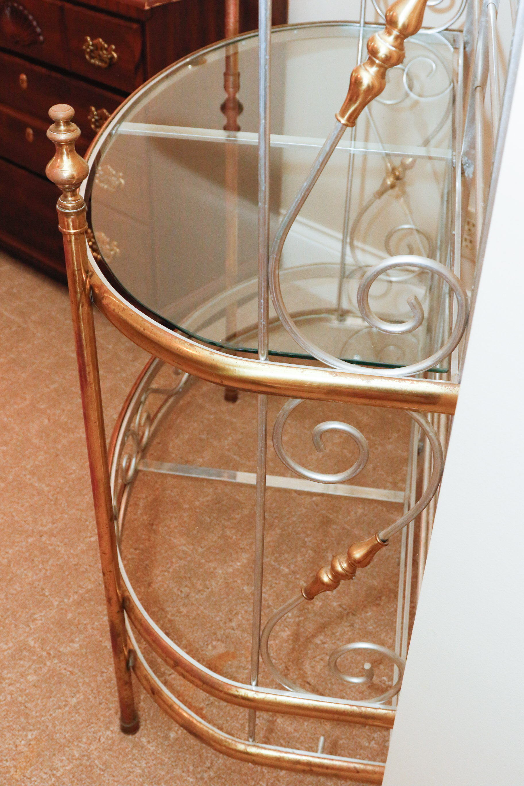 Steel, Brass and Glass Etagere