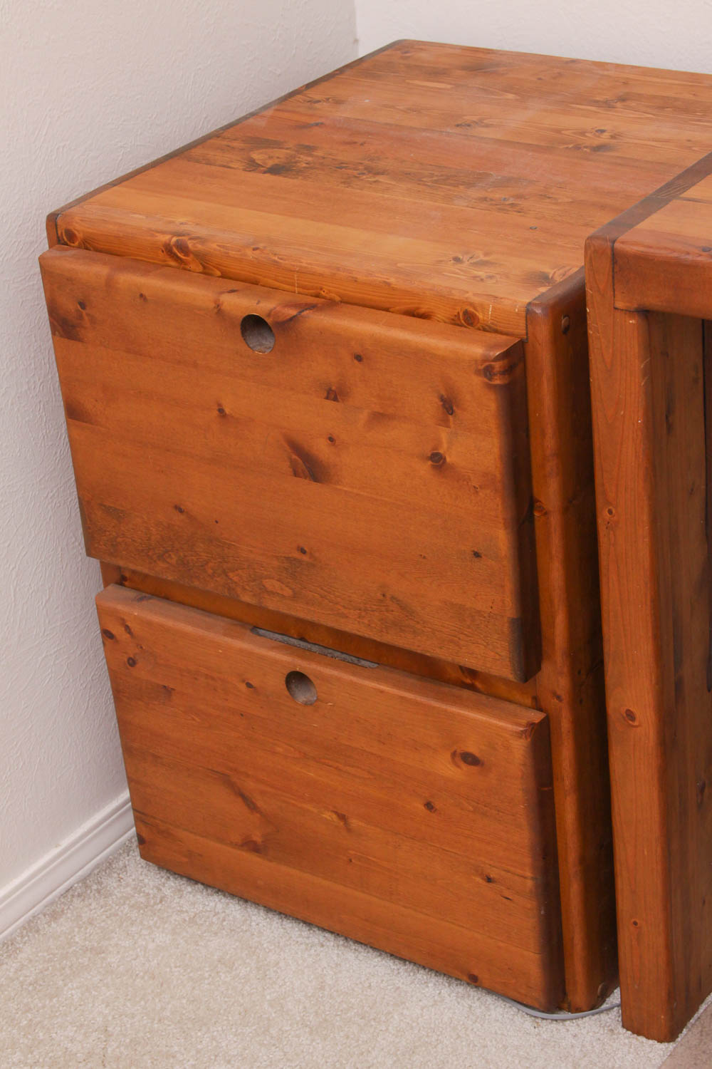 One Layer Desk and Attached Filing Cabinet