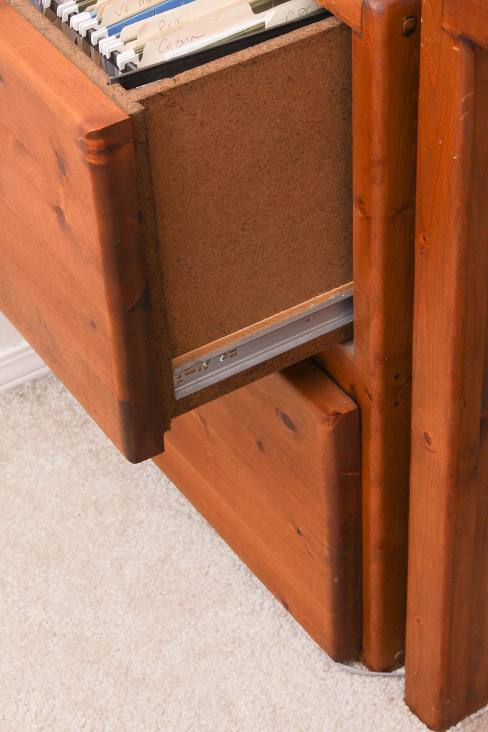 One Layer Desk and Attached Filing Cabinet