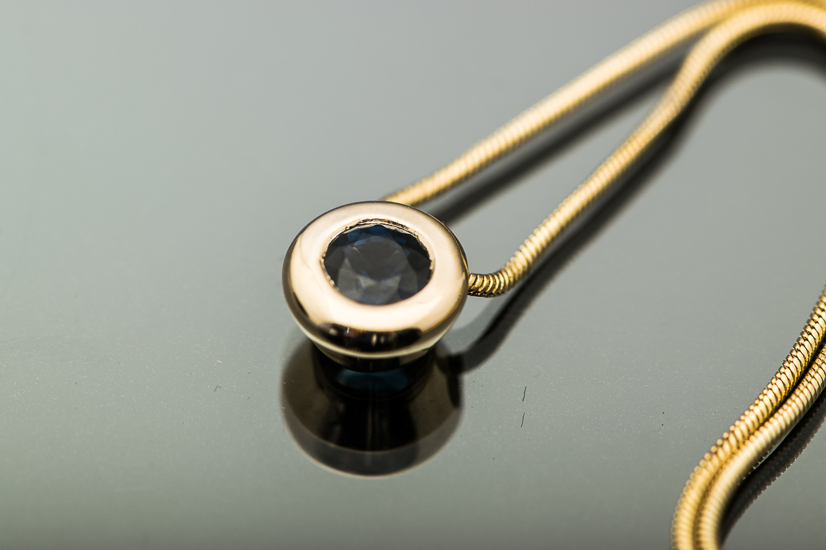 14K Yellow Gold and Deep Blue Sapphire Necklace