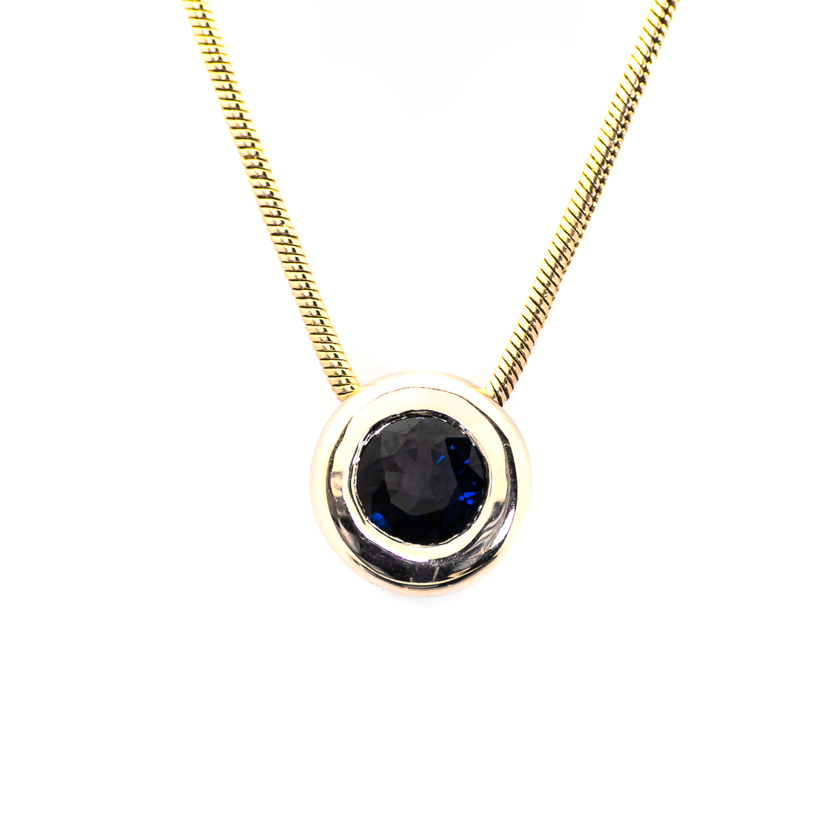 14K Yellow Gold and Deep Blue Sapphire Necklace