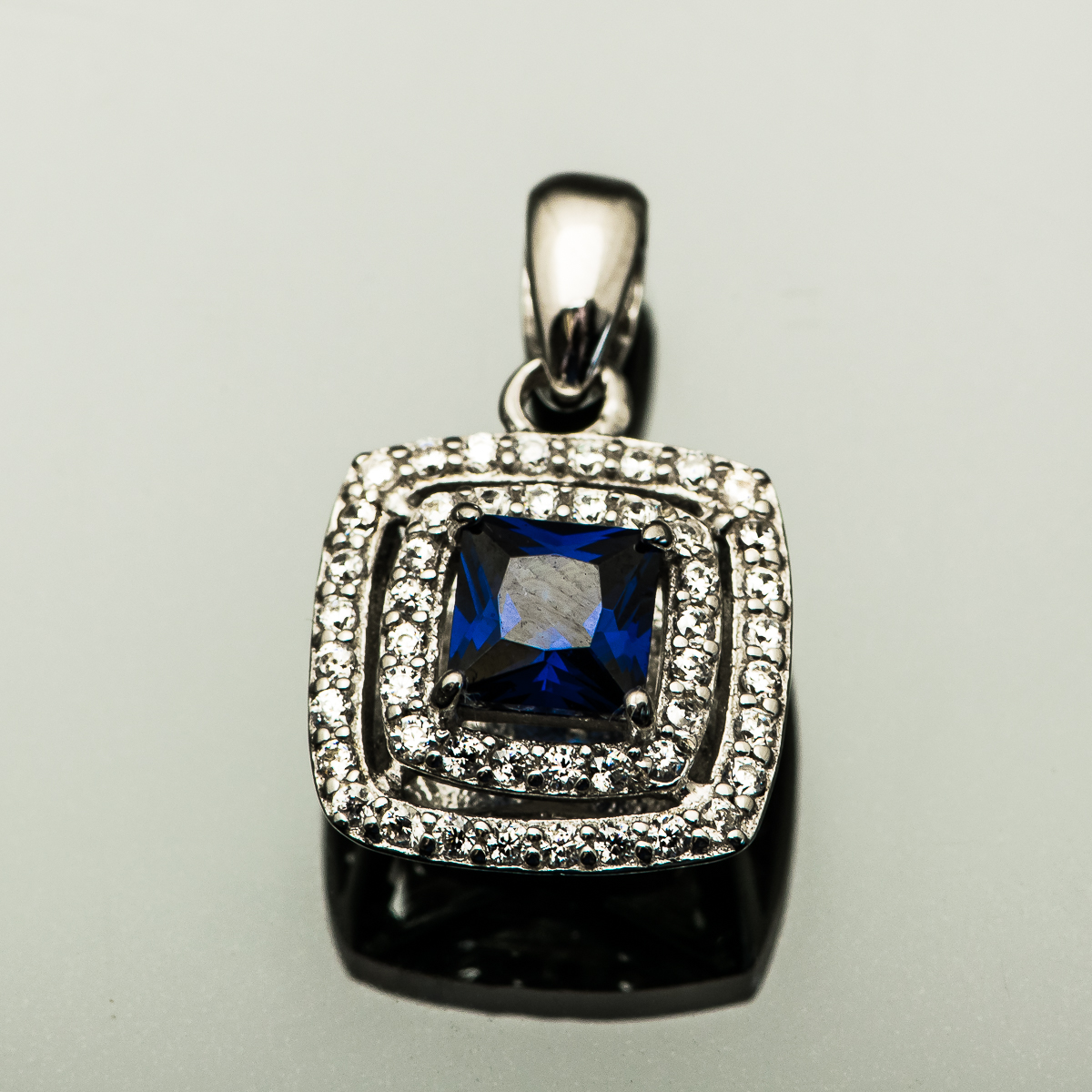 Sterling Silver, Cubic Zirconia and Synthetic Sapphire Halo Pendant