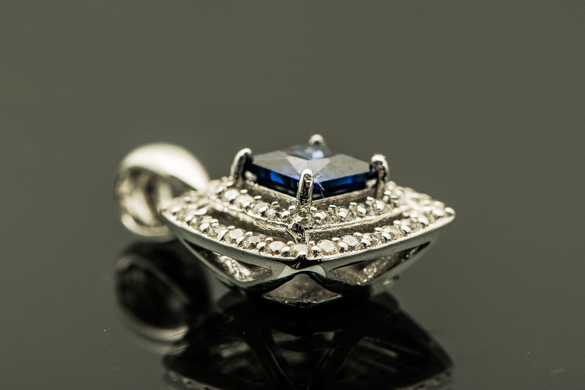 Sterling Silver, Cubic Zirconia and Synthetic Sapphire Halo Pendant