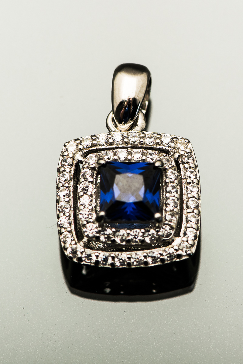 Sterling Silver, Cubic Zirconia and Synthetic Sapphire Halo Pendant