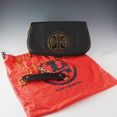 Tory Burch Black Leather Crossbody with Bold Insignia