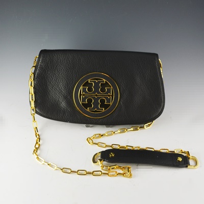 Tory Burch Black Leather Crossbody with Bold Insignia