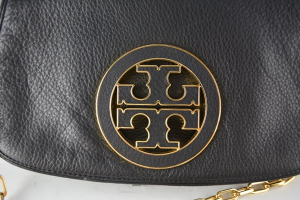 Tory Burch Black Leather Crossbody with Bold Insignia