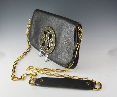Tory Burch Black Leather Crossbody with Bold Insignia