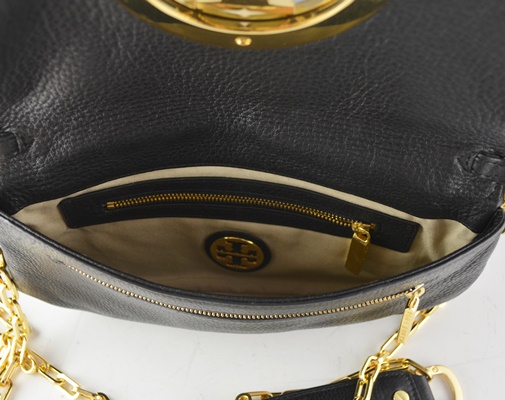 Tory Burch Black Leather Crossbody with Bold Insignia