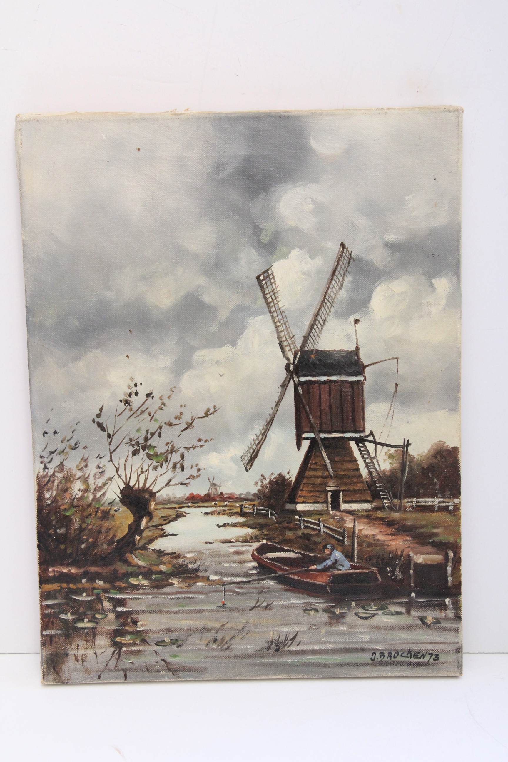 Signed Joseph Brocken Windmill Oil Painting