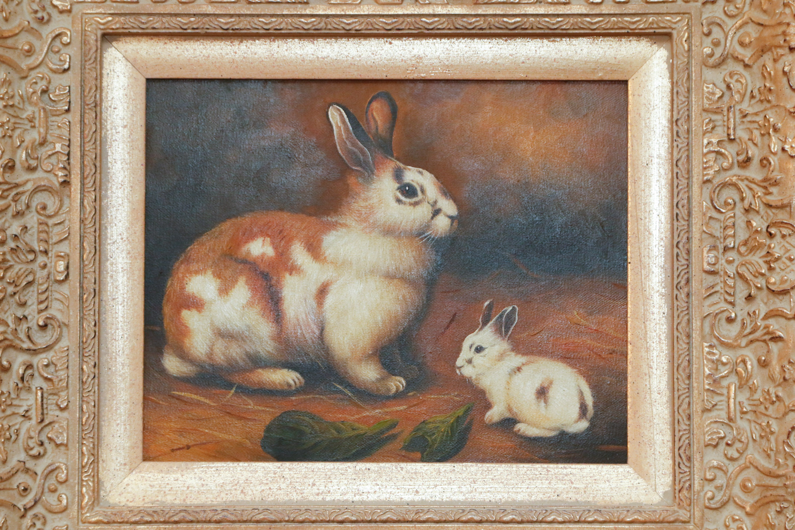 Oil on Canvas of Hare and Baby Kit