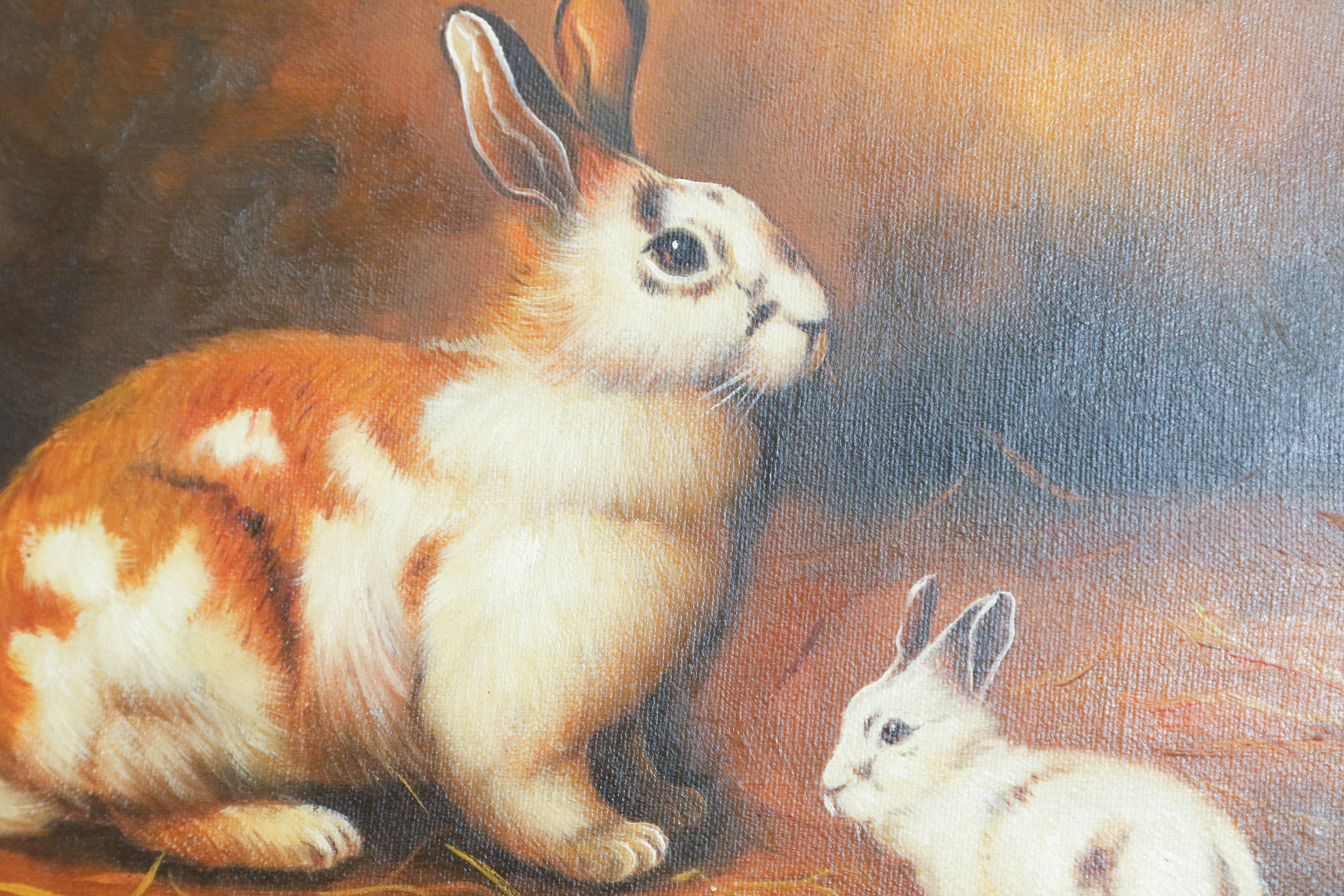 Oil on Canvas of Hare and Baby Kit