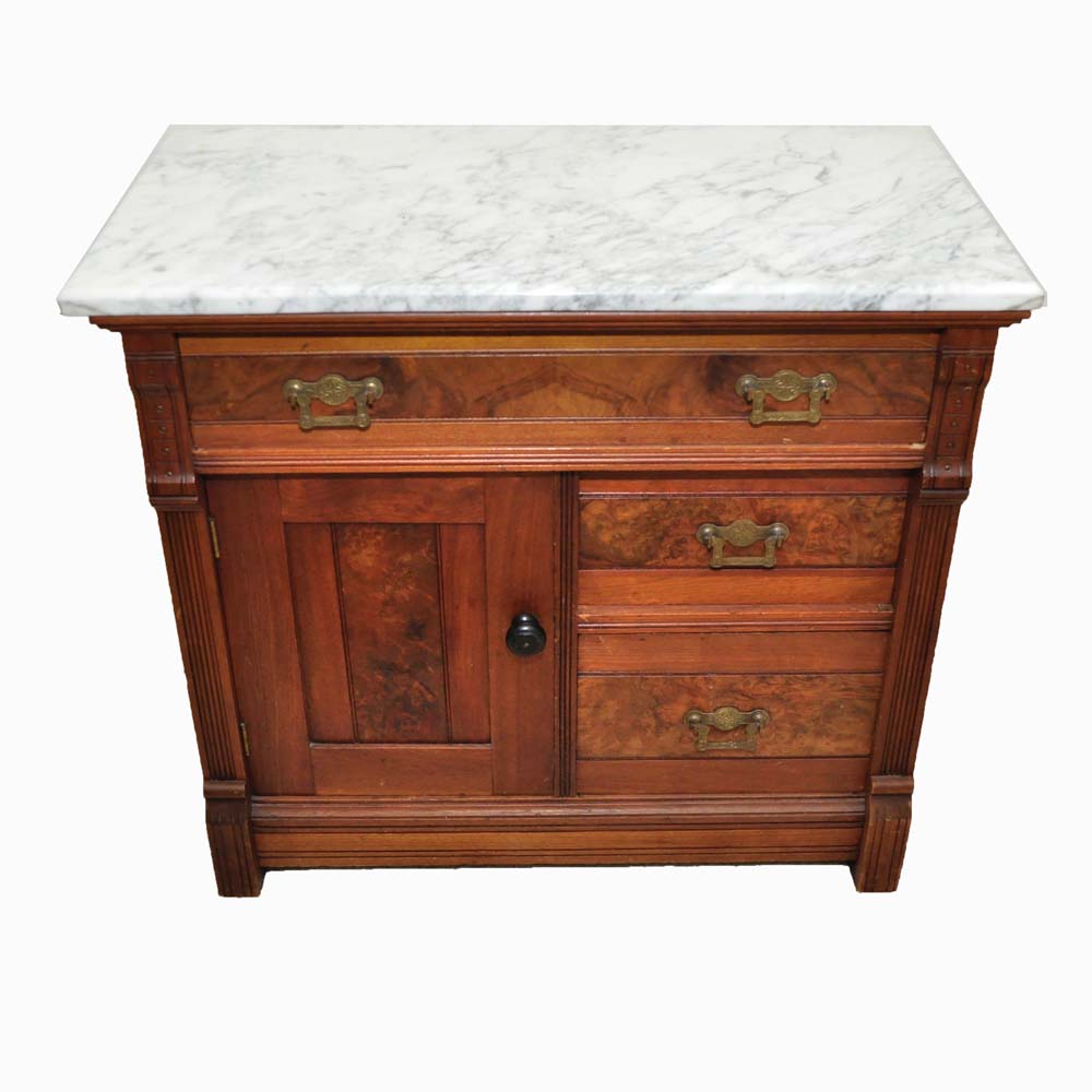 Antique Marble Top Victorian Walnut Washstand