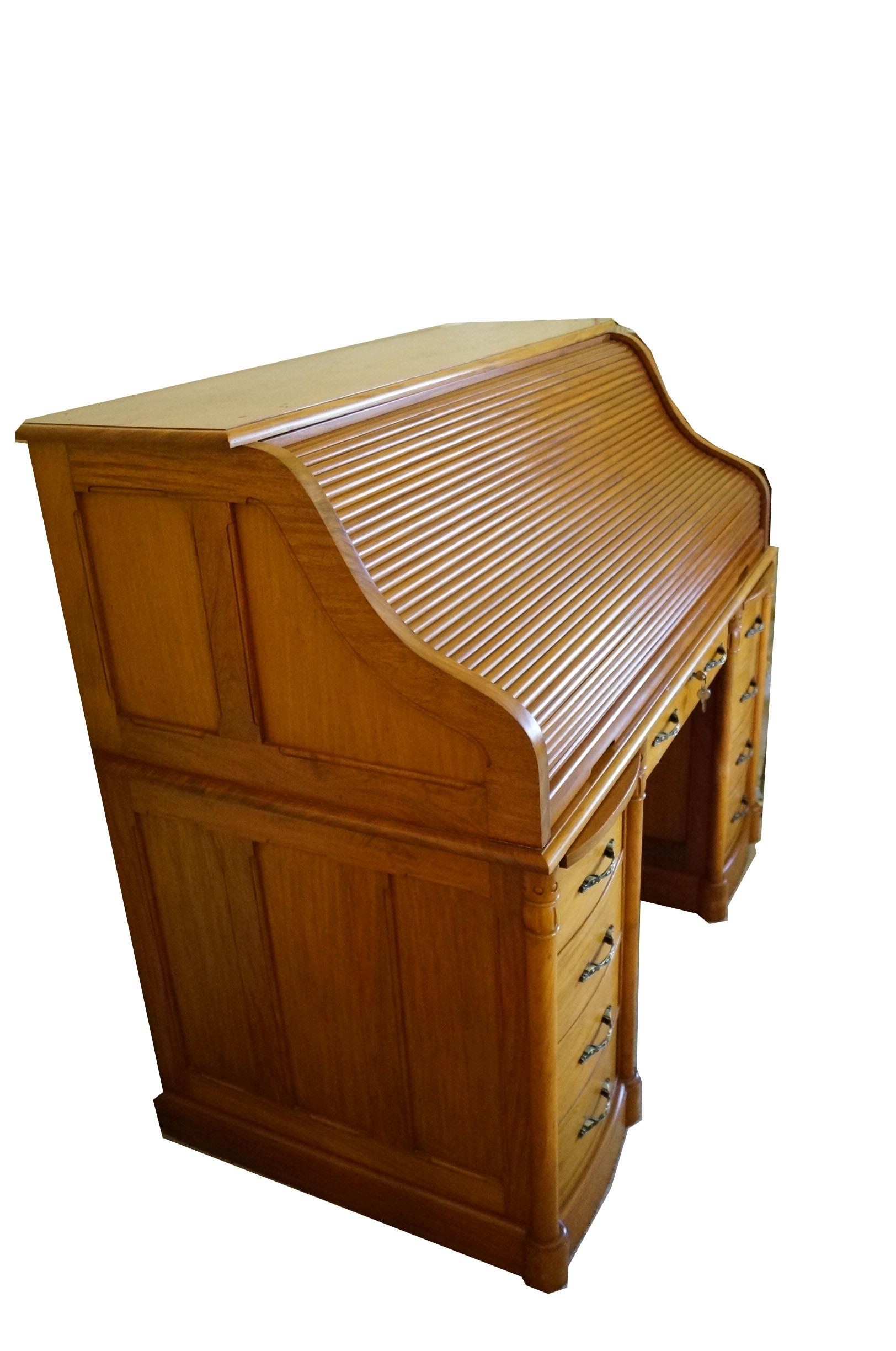 Roll Top Desk in Philippine Narra Wood with Hand Carved Details