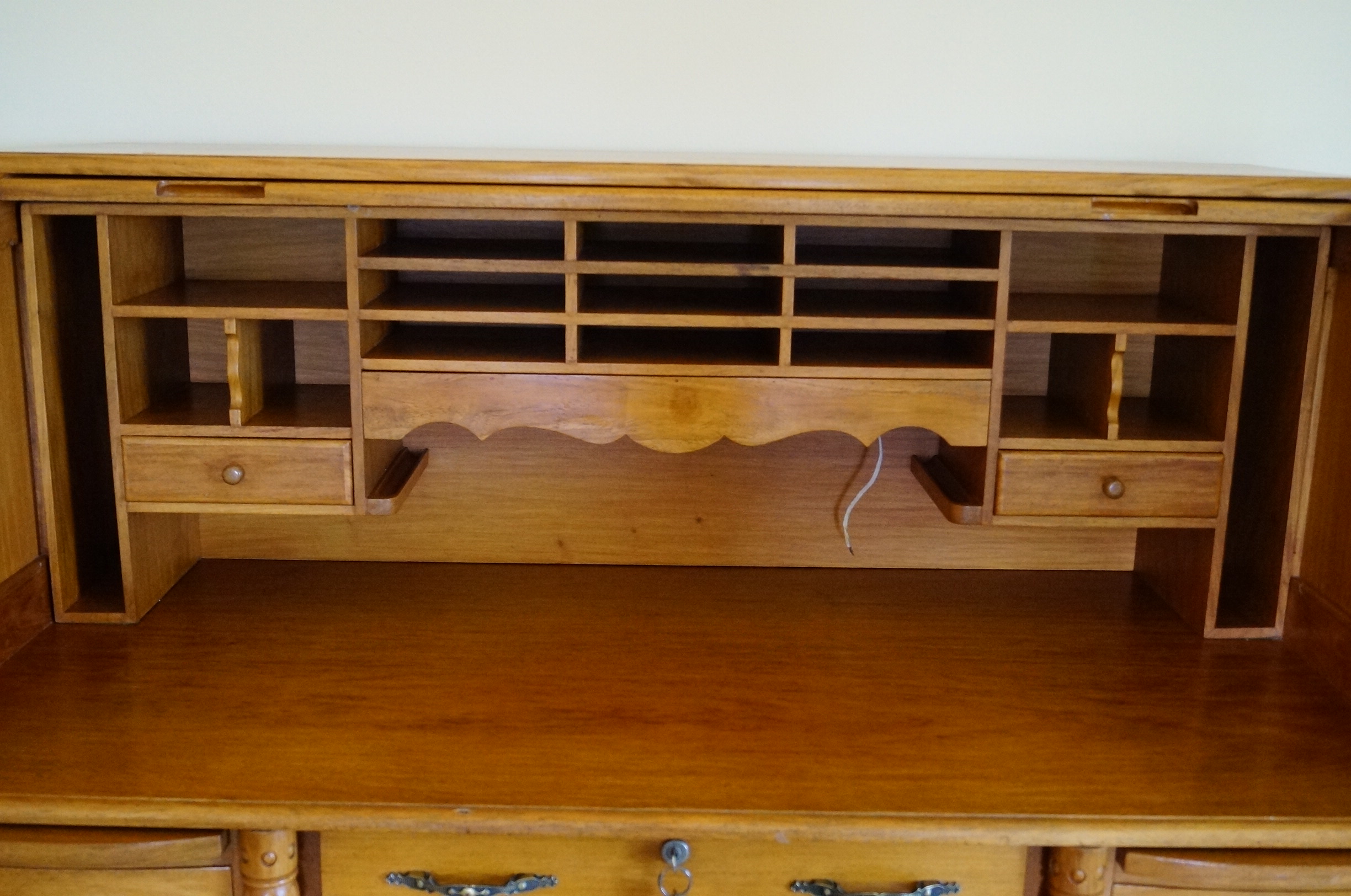 Roll Top Desk in Philippine Narra Wood with Hand Carved Details