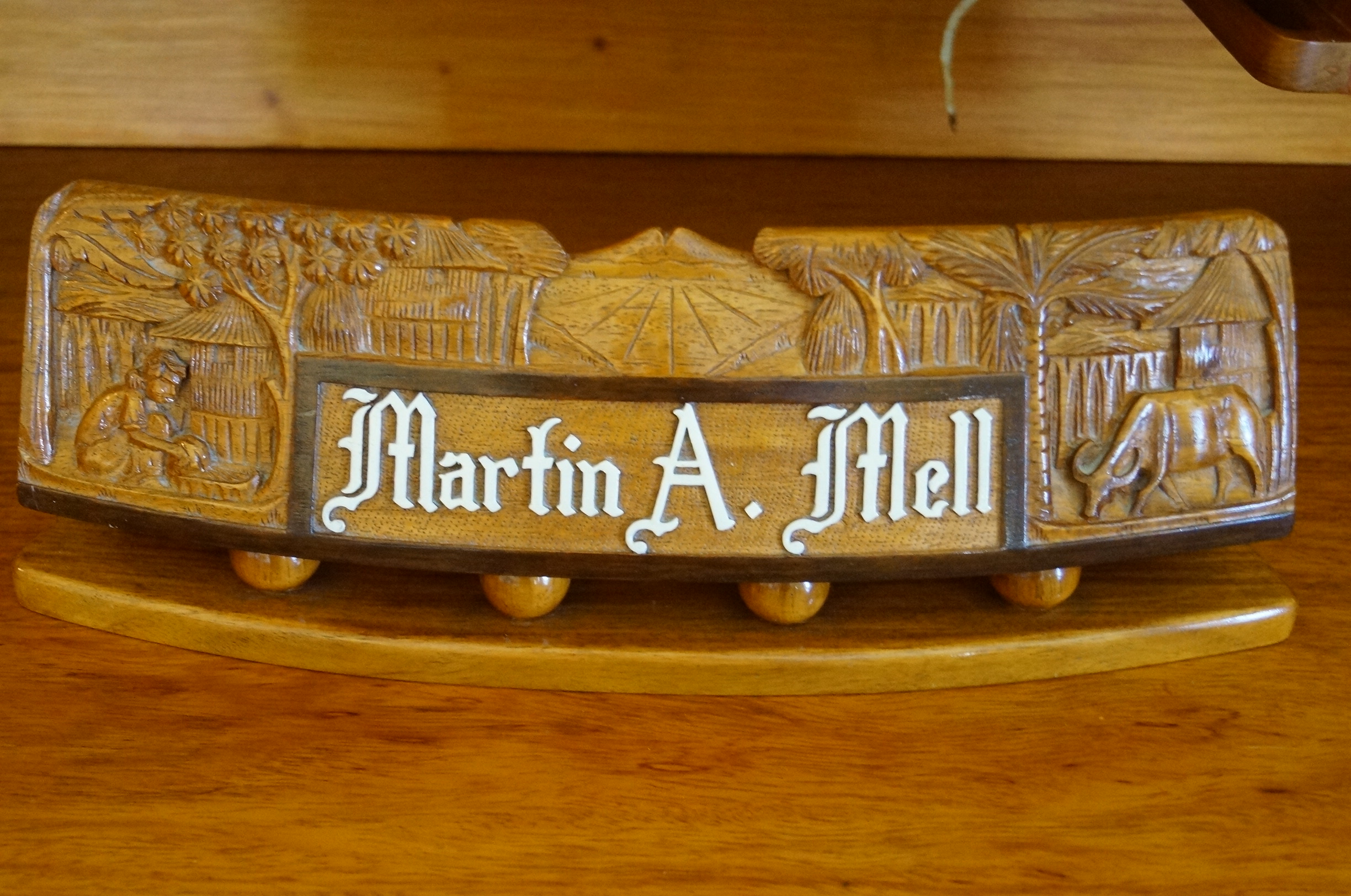 Roll Top Desk in Philippine Narra Wood with Hand Carved Details