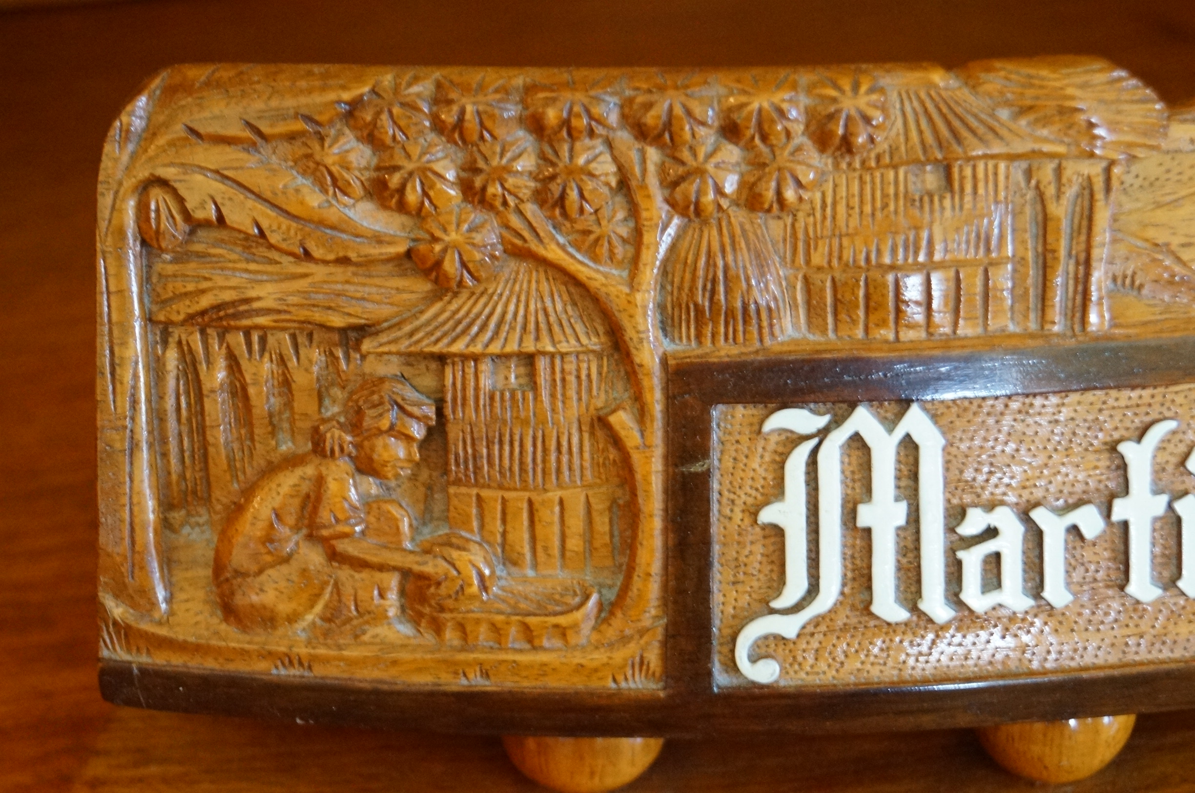 Roll Top Desk in Philippine Narra Wood with Hand Carved Details