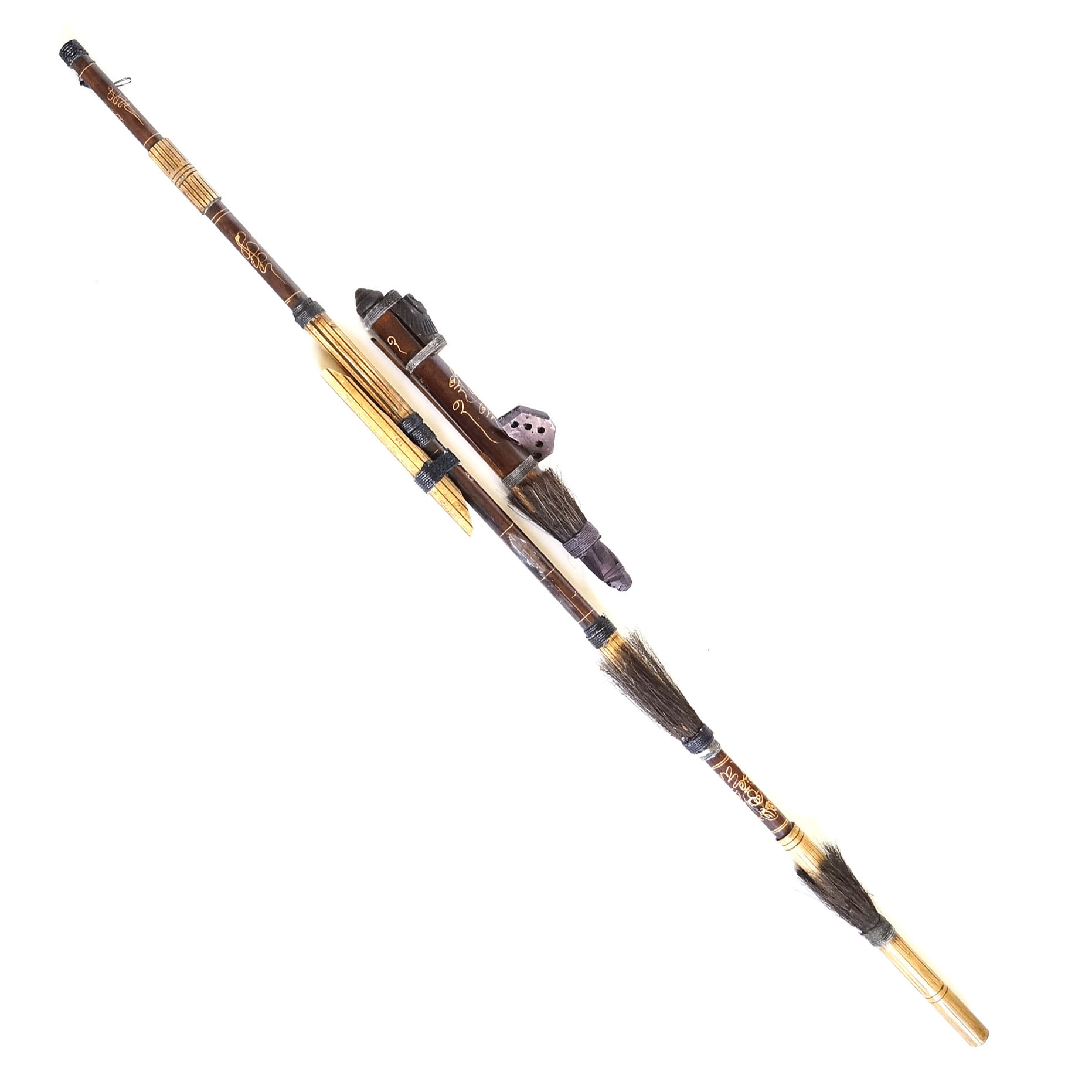 Handcrafted Indonesian Tribal Blow Dart Gun, Darts and Pouch