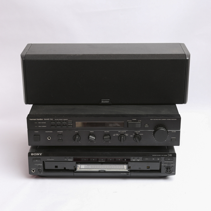 Sony CD Player, Harmon/Kardon Receiver and Boston Speaker