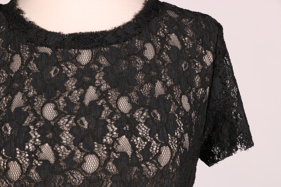 Les Copains Short Sleeve Black Lace Top