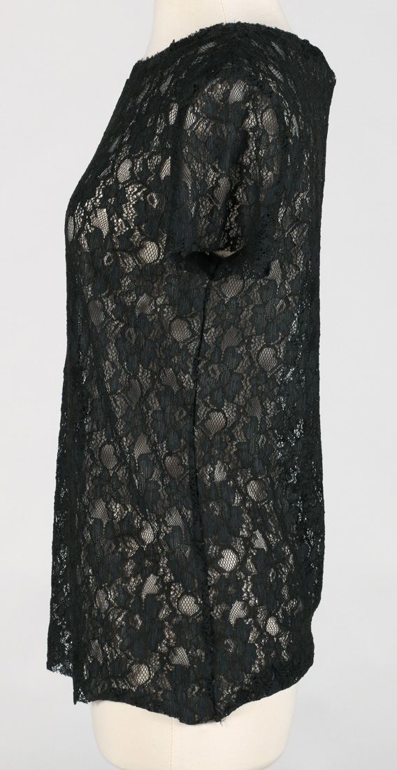 Les Copains Short Sleeve Black Lace Top
