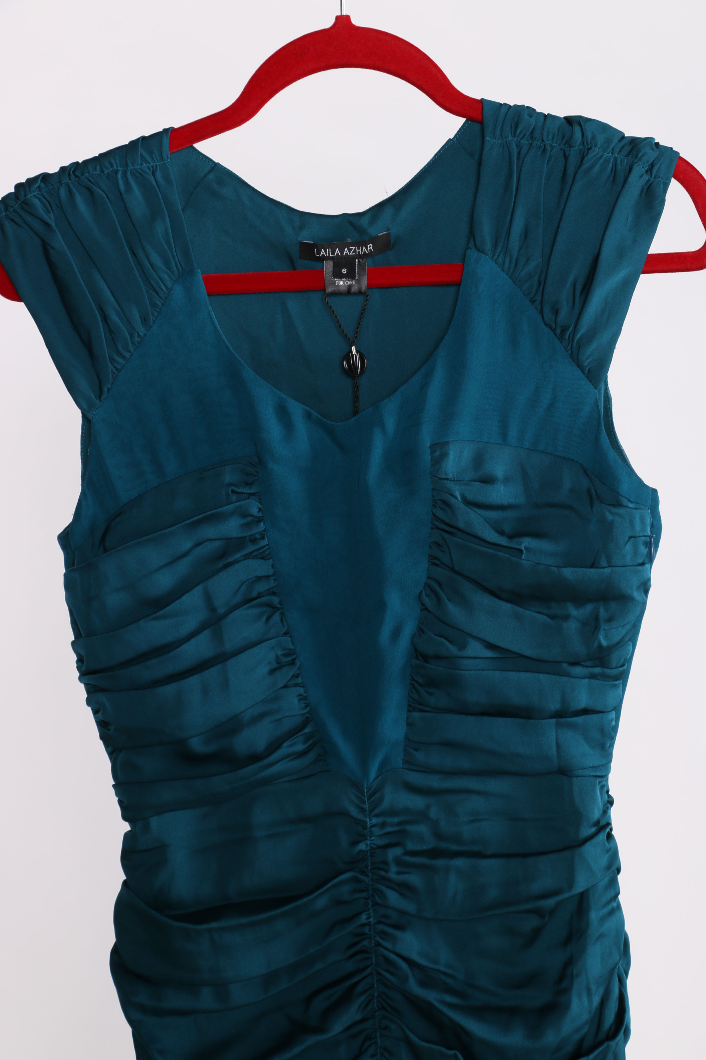 Laila Azhar Teal Ruched Cocktail Dress