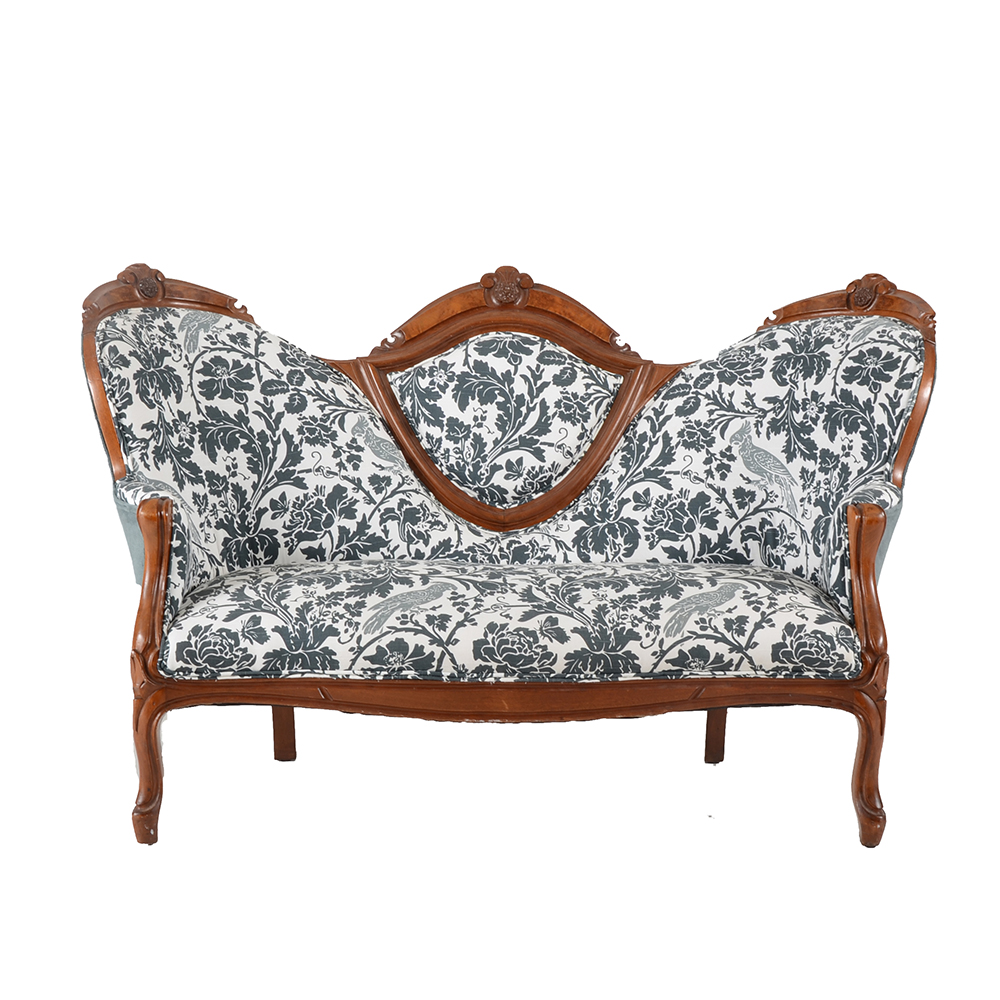 Victorian Shield Back Carved Walnut Settee