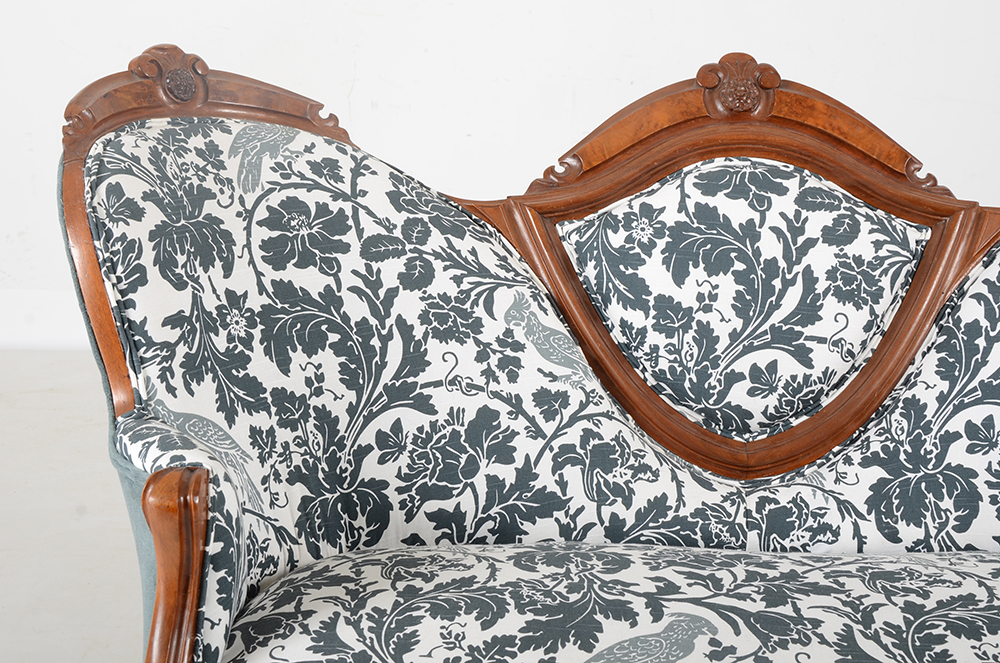 Victorian Shield Back Carved Walnut Settee